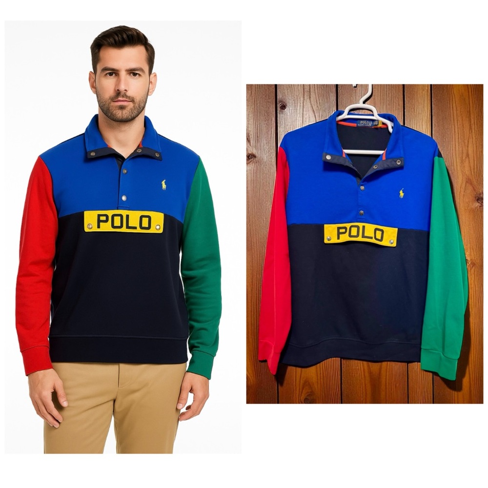 Polo Ralph Lauren Sweatshirt Pullover Colorblock Shirt Retro Logo XXL Tall